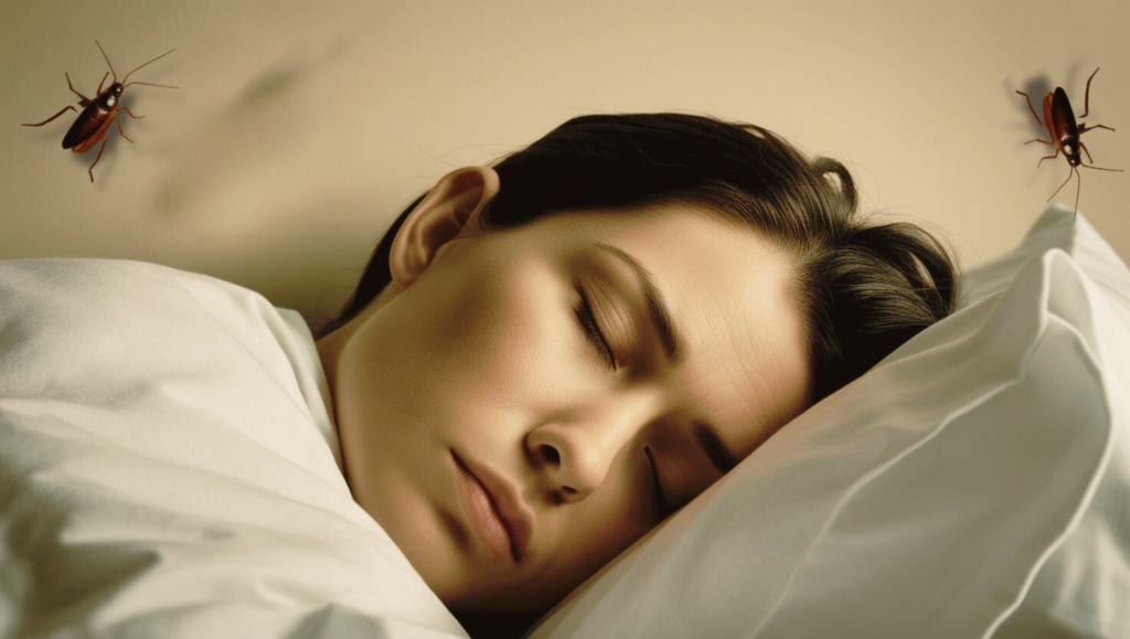 Person sleeping while cockroach looming on the wall