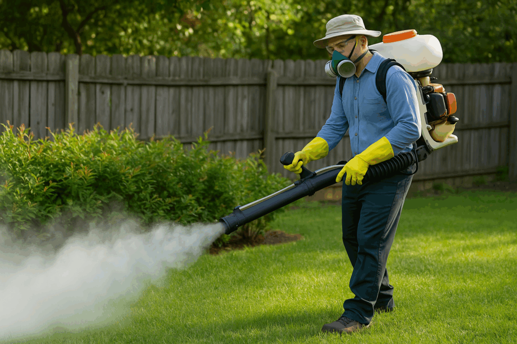Pest tech fogging backyard
