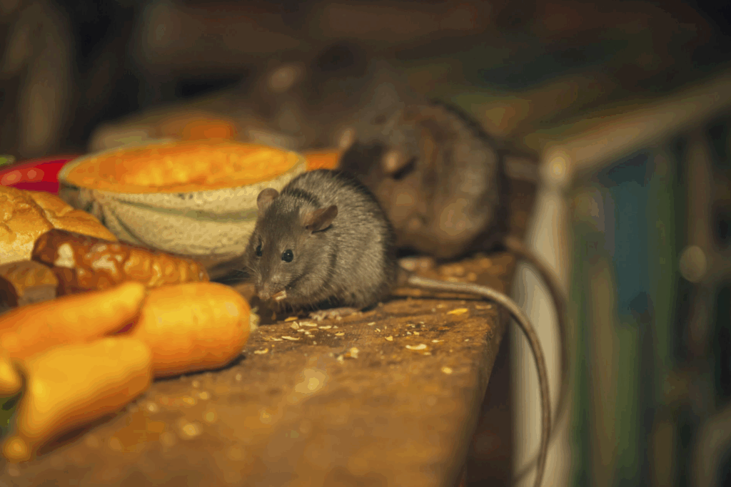 mouse eating over the table