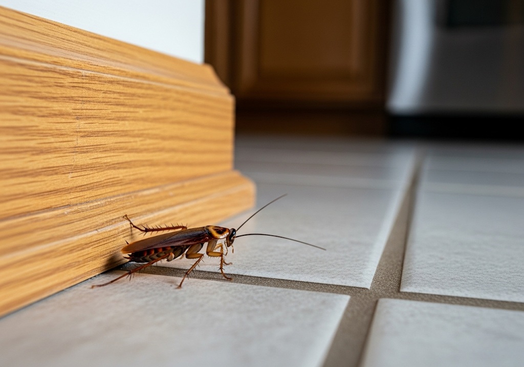 Roach close-up near kitchen wall